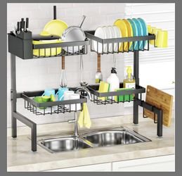 SNSLXH 4 Baskets 2-Tier Over The Sink Dish Drying Rack, 26.57"-35", Large Sink Rack For Kitchen, Extensible And Adjustable, Saving Kitchen Space