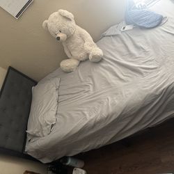 Feonase Twin Size Metal Bed Frame with Linen Upholstered Headboard, Heavy-Duty Platform Bed Frame with 12" Storage, Steel Slats Support, No Box Spring