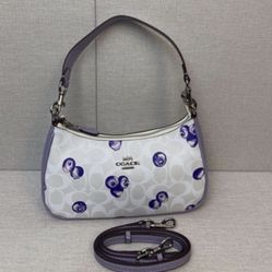COACH Teri 2Way Shoulder Bag Signature Canvas Blueberry Print— New