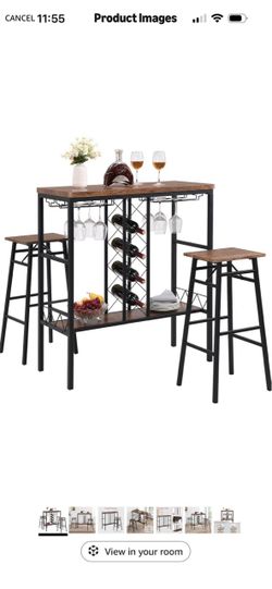 Bar Table Set with 2 Chairs