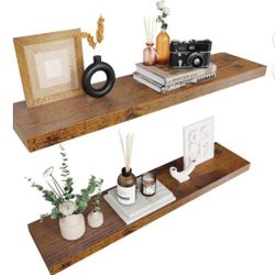 Colima 36 Inch Floating Shelves for Wall Brown Wood Set Of 2 
