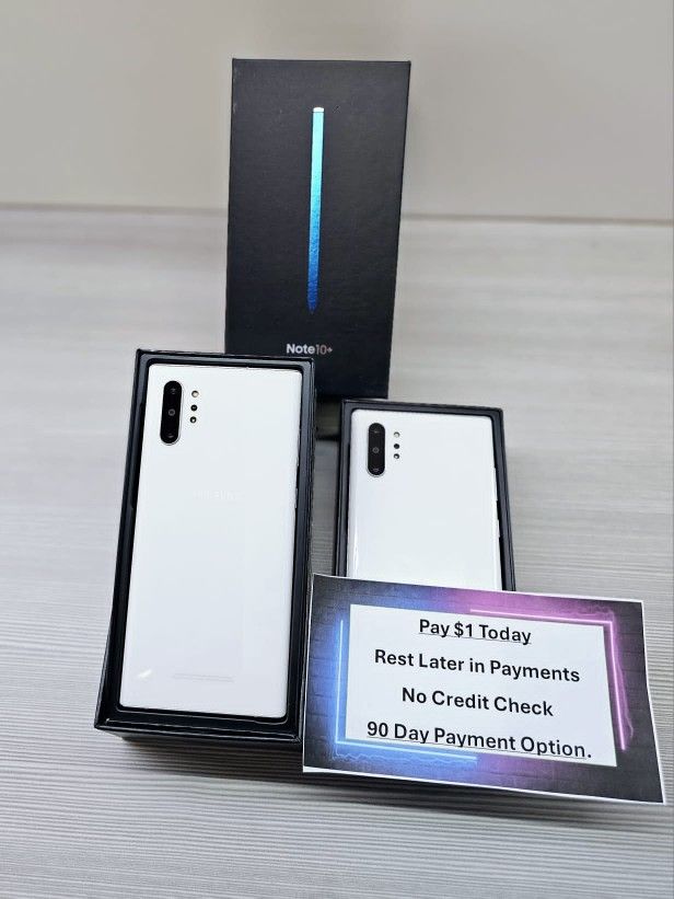 Samsung Galaxy Note 10 Plus 256gb Unlocked, FREE Smartwach/ Headphones. Pay $1 Today Rest in payments. NO CREDIT NEEDED FINANCING