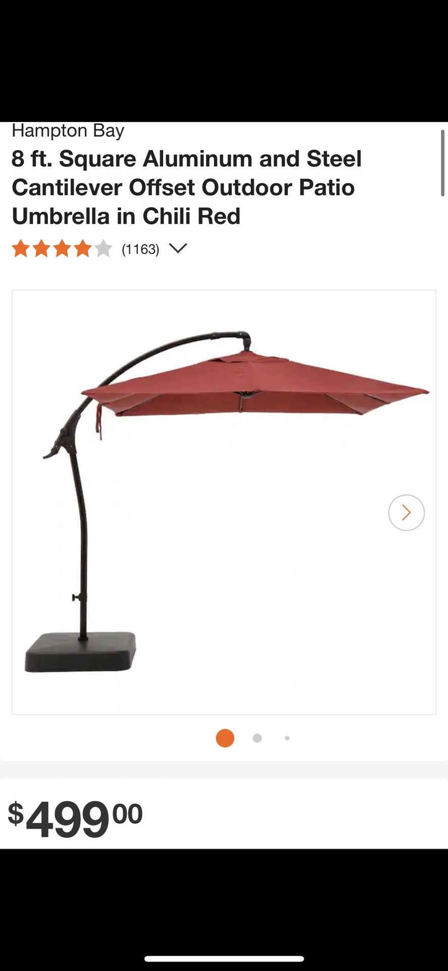 Hampton Bay 8 ft. Square Aluminum and Steel Cantilever Offset Outdoor Patio Umbrella in Chili Red (Delivery Available)