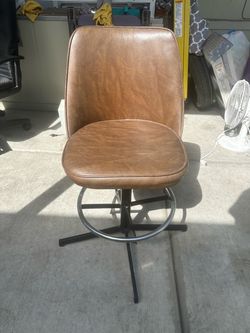 Brown Swivel Adjustable Height Bar Stool with Back & Footrest