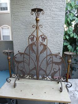 1880s  French Style Wrought Iron Metal Leaf Candelabra Fire Screen