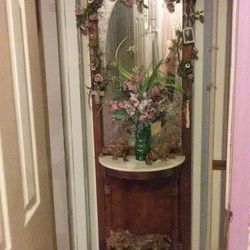 Vintage hall tree marble top with etched mirror