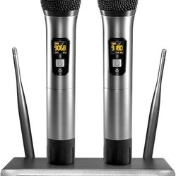 TONOR Wireless Microphone, Metal Dual Professional UHF Cordless Dynamic Mic Handheld Microphone System for Home Karaoke, Meeting, Party, Church, DJ, W