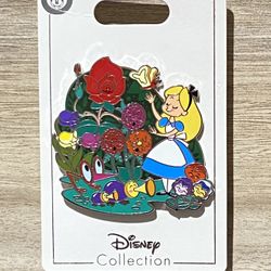 New Disney Pin Alice In Wonderland BIG Silver Flowers Butterfly DLR