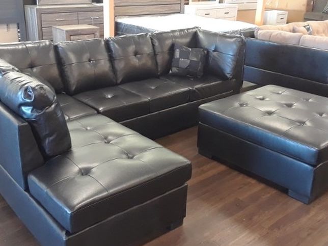 New Sectional Sofa In Genuine Bonded Leather Black