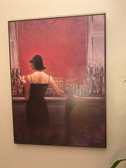 Framed Canvas Art Woman at Bar