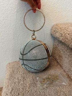 Basketball Shaped Rhinestone Evening Clutch Purse for Women, Crystal Crossbody Bag for Party Wedding Dinner