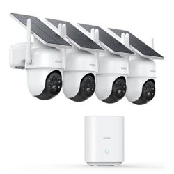 aosu Security Cameras Outdoor Wireless, 4 Cam-Kit, No Subscription Required, Solar-Powered, Home Security Cameras System with 360° Pan & Tilt, Auto Tr