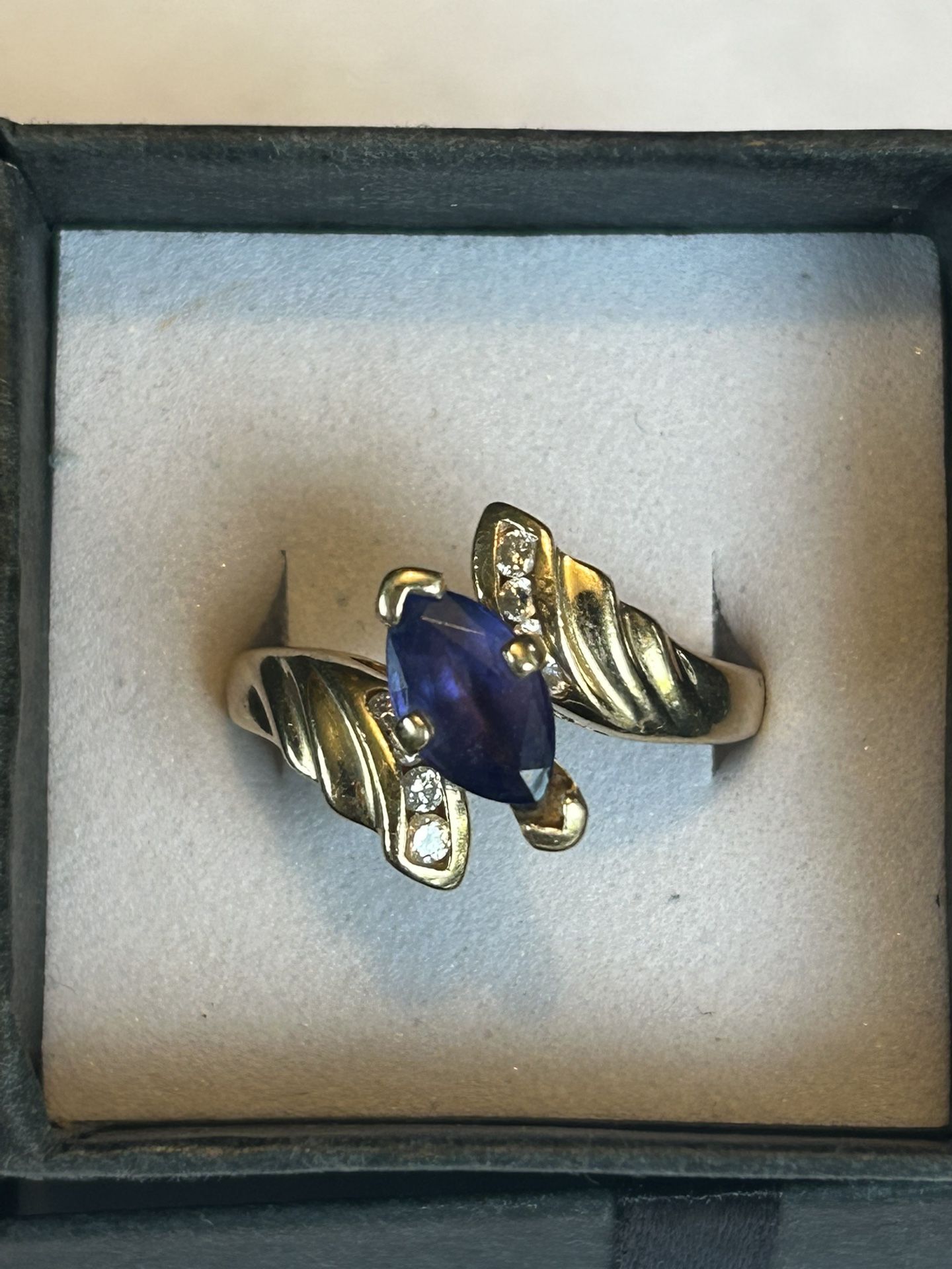 14K Yellow Gold Genuine Diamonds With 3.0 Ct Marquise Cut Lab Created Tanzanite Ring Size 9