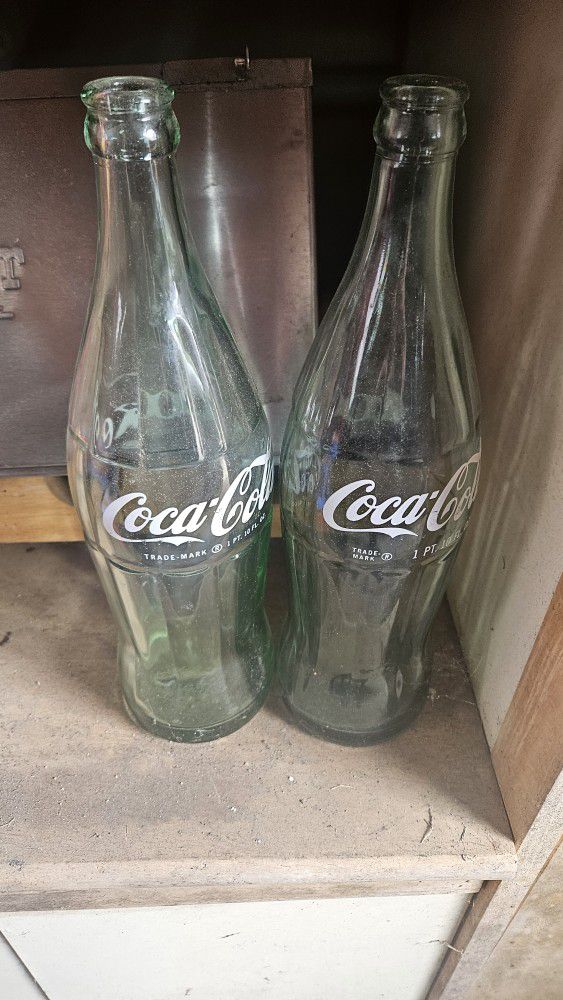 Vintage coke bottles Quart Size Green Blue