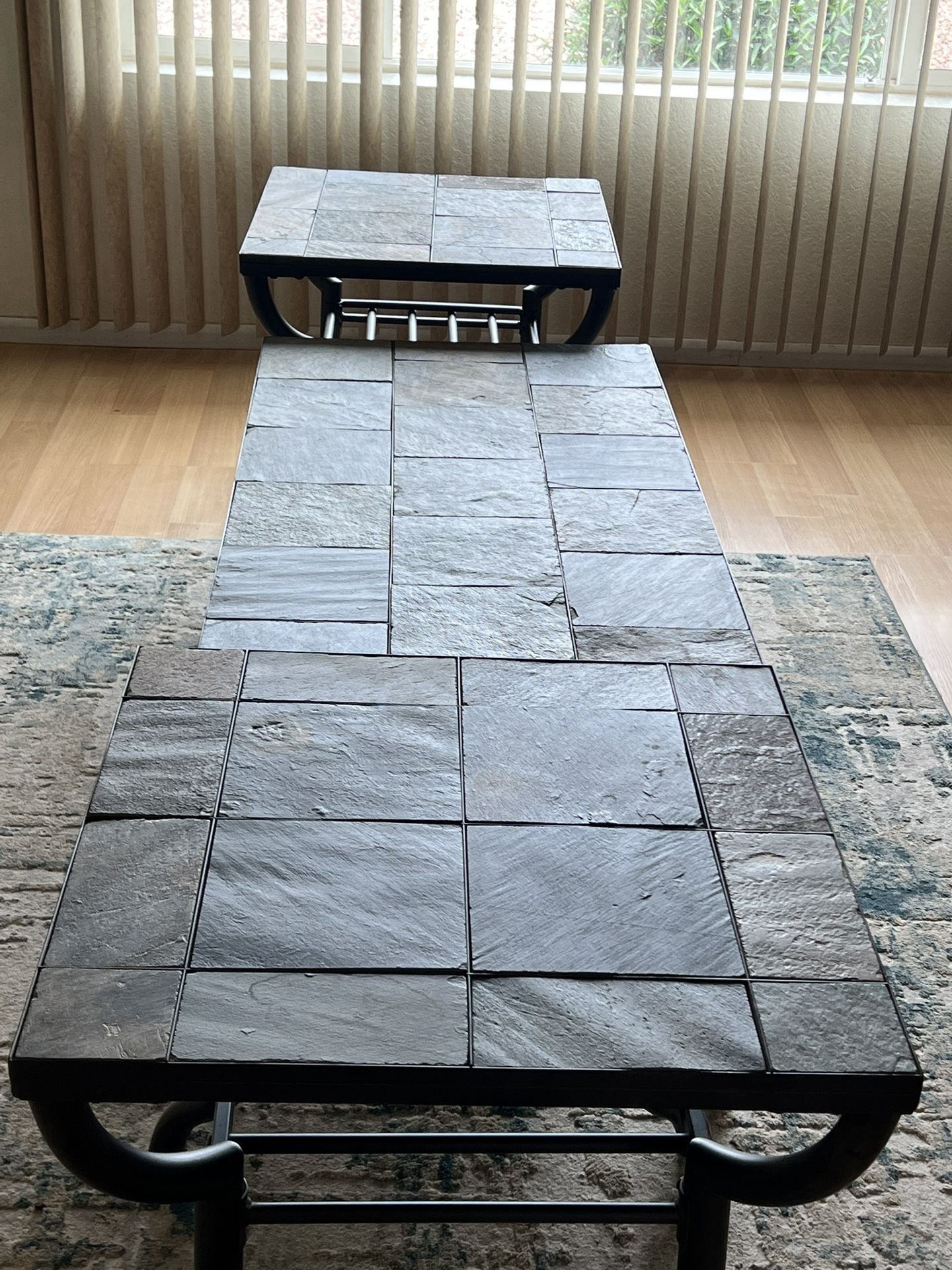 3 Pieces Living Room Sets Coffee and End Tables with Open Storage Shelves