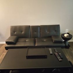 Black Leatherette Futon/Sofa and Coffee Table - $45.00 For BOTH
