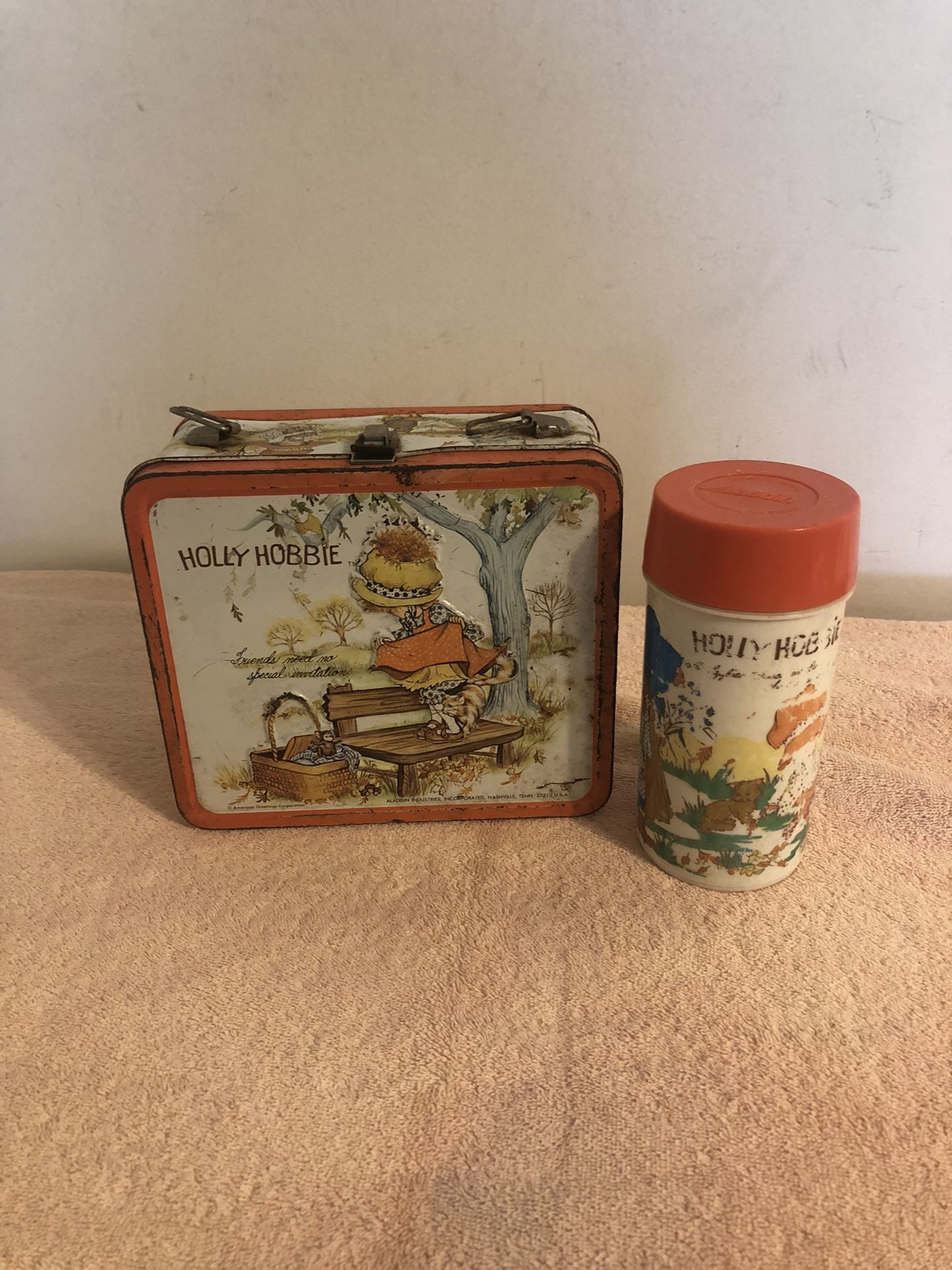 Vintage Aladdin Holly Hobbie Metal Lunchbox With Thermos No Handle On Lunchbox