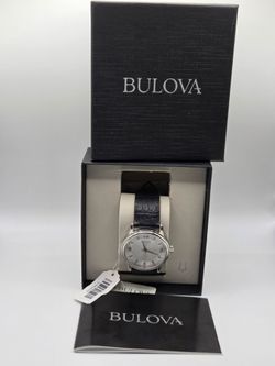 Bulova Men's 96A28 Corporate Silver Dial Black Leather Strap Watch Box Manual