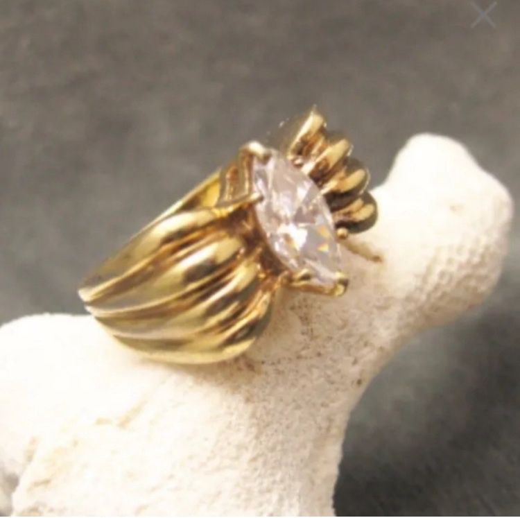 Sterling silver vermeil Ring Size 8 Marquise  Rhinestone