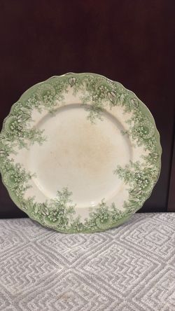 Antique Green Floral Transfer Ware Dinner Plate