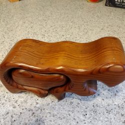 Vintage Circa 1970's Handcrafted Native Redwood Hippo Puzzle Trinket Bix