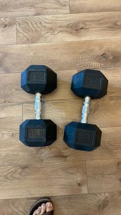 50 LB Rubber Hex Dumbbells Pair