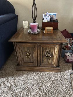 Vintage Solid Red Oak Coffee Table & 2 Side Tables HEAVY 