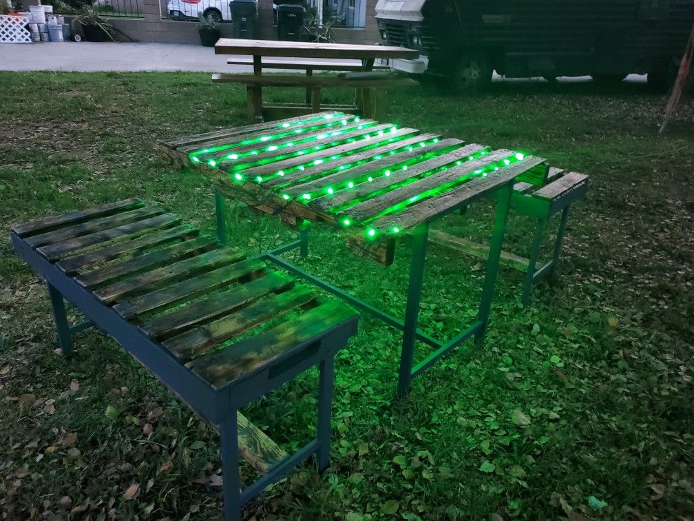 1 Of A Kind Hand Crafted Wood Table With Benches