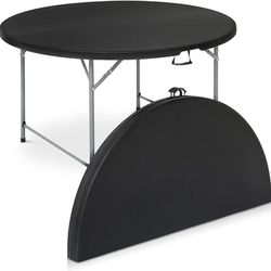 MoNiBloom 5ft Round Folding Table, Indoor Outdoor Plastic Table with Handle and Lock for Picnic, Party, Banquet, Wedding, Black
