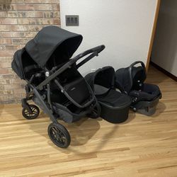 Uppababy Vista V2 Double Stroller With Bassinet And Car Seat Black 