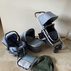 Uppababy V2 Cruz Stroller With Car Seat And Bassinet Light Blue