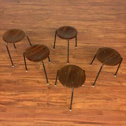 Vintage Danish Teak Dot Stools, Set of 5 - Many More Items In Stock!