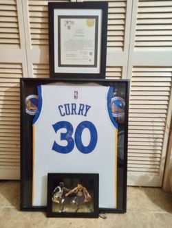 Stephen Curry Signed Framed Authentic Jersey With Certificate Of Authenticity And Autographed Picture Photo