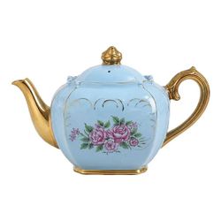 NY: Vintage Light Blue Floral Porcelain Teapot
