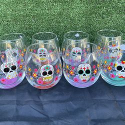 Dia De Los Muertos Theme Wine Glass Cups