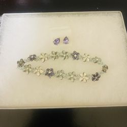 🌸 Charming Floral Bracelet & Faux Amethyst Earrings Set – Delicate, Feminine, Affordable 🌸