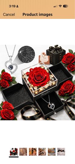 Forever Love Preserved Real Rose with Heart Necklace, Mothers Day Gifts for Mom, Wife, Anniversary Birthday Gifts for Women – Projects “I Love You” in