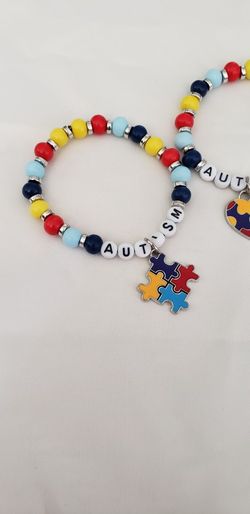 Wooden Beaded Stretch Bracelet Autism Awareness $5each.