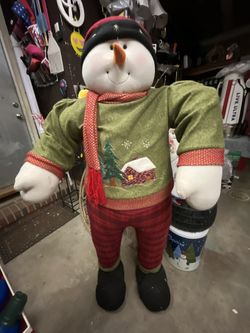 58”H Stuffed Snowman Figure Ex Cond