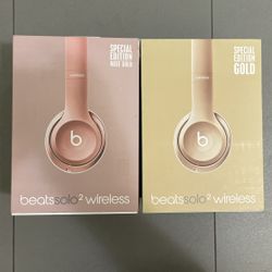 Beats Solo 2 Wireless Special Edition Rose Gold And Gold  Two Pairs With Box And All Accessories  