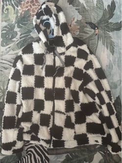 Checkered Sherpa Zip-Up Hoodie