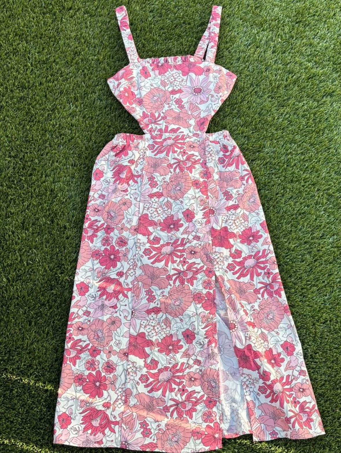Pink Floral Backless Dress