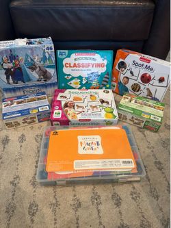 Collection of learning puzzles and magnetic alphabet
