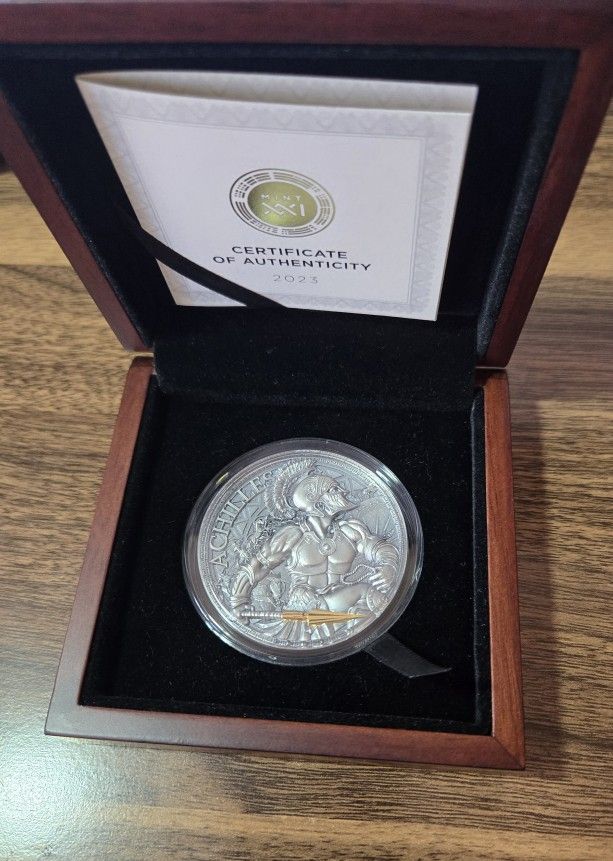Achilles The Great Greek Mythology 2 oz Antique finish Silver Coin Cameroon 2023