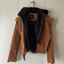 7 For All Mankind Los Angeles Women’s M Brown, Hoodie-lined, Suede Leather Jacket