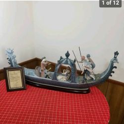 Huge Lladro Venetian Serenade Gondola Boat Centerpiece With Base And Certificate