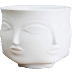 Personality White Ceramic Small Succulent Cactus Face Planter Head Face Flowers Plant Pots Vase

