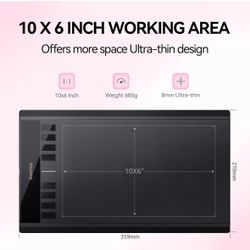 Drawing Tablet 10” x 6” Battery-Free Stylus for Mac, Windows 8 Customizable Keys
