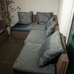 Outdoor Wicker Patio Sectional Sofa with Cushions