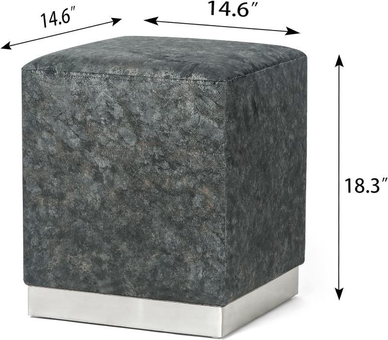 New Meridan JAX Square Velvet Ottoman Upholstered Footrest Stool With Silver Plating Base